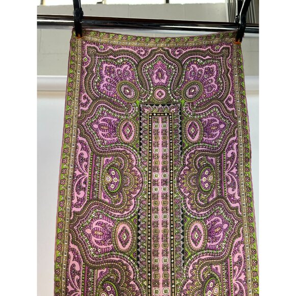 Vintage Silk Scarf With Paisley Print In Pink & Green - Picture 12 of 16
